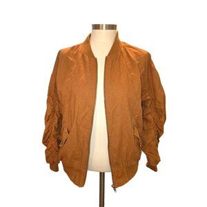 Forever 21 Brown Jacket Linen Cotton Rouched Sleeves Woman's Size Med JJ3662